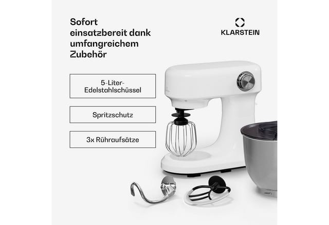Bella Evo Küchenmaschine Planetarisches Rührsystem 3 Rühraufsätze 1500 W 5 l Weiß