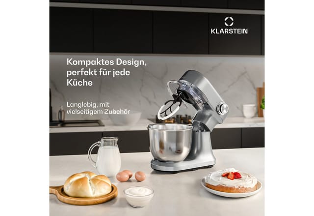 Bella Evo Küchenmaschine Planetarisches Rührsystem 3 Rühraufsätze 1500 W 5 l Silber