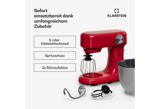 Bella Evo Küchenmaschine Planetarisches Rührsystem 3 Rühraufsätze 1500 W 5 l Rot