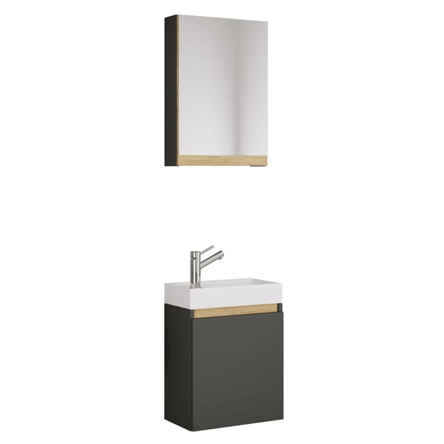 VCM 3-tlg. Gäste-WC Set mit Waschbecken und Spiegelschrank – platzsparender Gästewaschtisch mit Stauraum – Maße Unterschrank: H. 55 x B. 41 x T. 22 cm, Spiegel H. 58 x B. 40 x T. 13 cm Cosila