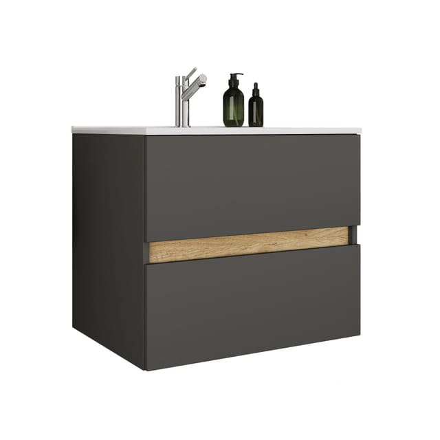 VCM 2-tlg. Waschtisch mit Keramikbecken, Badschrank mit 2 Softclose-Schubladen, Maße Waschplatz Set: H. 51 x B. 61 x T. 47 cm, Cosila-I