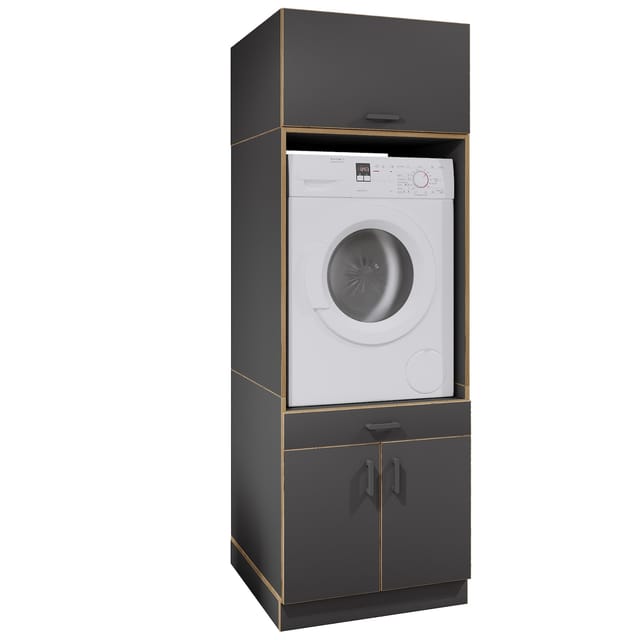VCM Waschmaschinenschrank mit Unterschrank, Waschmaschinenumbau mit Stauraum hinter zwei Drehtüren und einer Schublade, Maße: Überbauschrank H. 200 x B. 67 x T. 68 cm, Rislo CL XXL