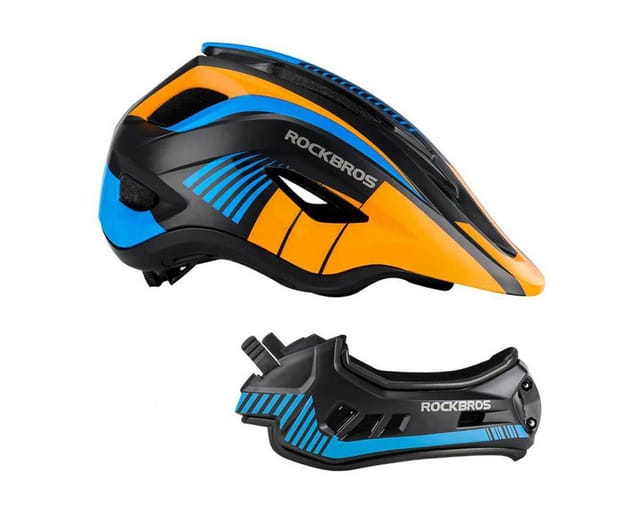 Rockbros TT-32SOBL-M children's bicycle helmet with removable chinbar size M - black and orange