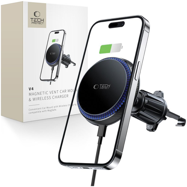 Tech-Protect MM15W-V4 Car Phone Holder with MagSafe 15W Inductive Charger for Air Vent - Black
