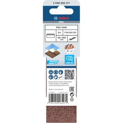 Schleifband-Set X440, Best for Wood and Paint, 3-teilig, 40 x 305mm, 60, 80,120