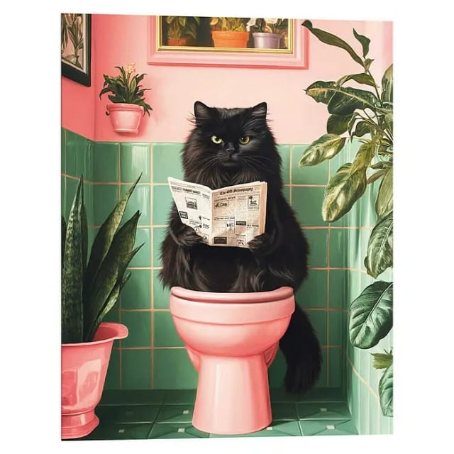 Reinders! Deco-Panel Katze hat Pause, Toilette - Rosa - MDF - Tiere - 40x50 cm
