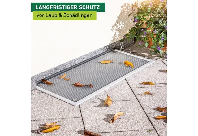 Windhager Lichtschachtabdeckung zuverlässiger Schutz vor Laub, Schädlingen, Kellerschacht Abdeckung, (1-St), individuell kürzbar, Rahmen und Gewebe aus Aluminium, 44 x 106 cm