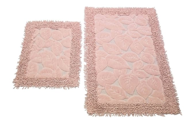 TeppichHome24 Teppich Badematten Set 2 Teilig Blätter Design Rosa Rutschfest & Waschbar, rechteckig, Höhe: 7.5 mm