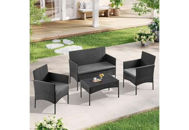 Woltu Gartenlounge-Set, (4-tlg., 1 Sofa, 2 Sessel, 1 Couchtisch), Gartenmöbel-Set, mit Metallrahmen und Sicherheitsglas