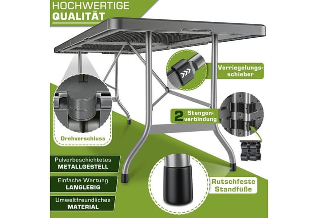 tillvex Gartentisch Gartentisch Buffettisch klappbar Kunststoff 180x75cm, Klapptisch mit Tragegriff Garten Terrasse und Balkon, Campingtisch