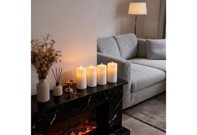 relaxdays LED-Kerze 4er Set, weiß