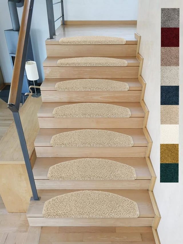 Metzker® Stufenmatte Shaggy Stufenmatten Emphoria Halbrund beige 15 Stück, Halbrund, Höhe: 15 mm, 15 Stück im Set - Beige