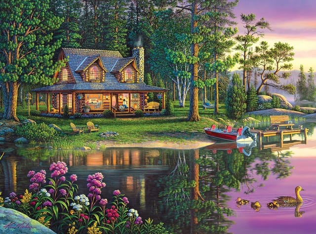 Rötting Design Malen nach Zahlen Diamond Painting Set 5D DIY Motiv romantisches Landhaus am See (Komplett-Set, 1-St), Diamond Painting Vollbild, Vollständiges Zubehörpaket