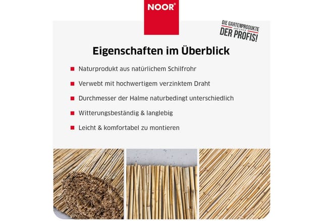 NOOR Sichtschutzzaunmatten Schilfrohrmatte ST. TROPEZ - natürlicher Sichtschutz, Schilfrohr mit Draht verwoben - verschiedene Größen
