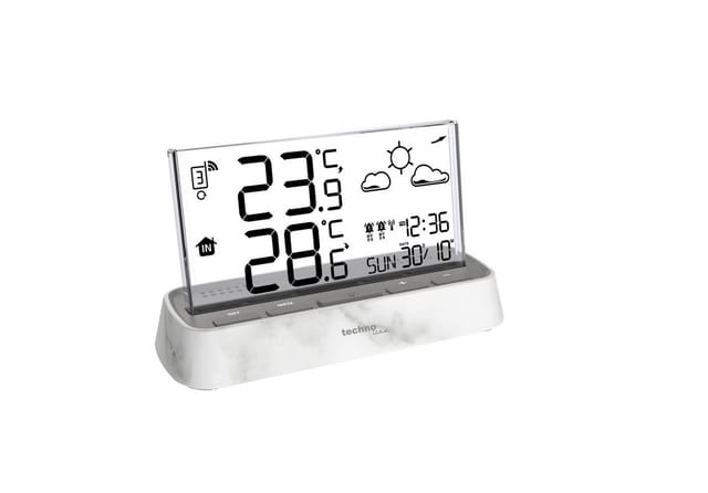 technoline WS 6782 Funkwetterstation (inkl. Außensender, mit Stationsbasis in Marmor-Optik und durchsichtigen Display)