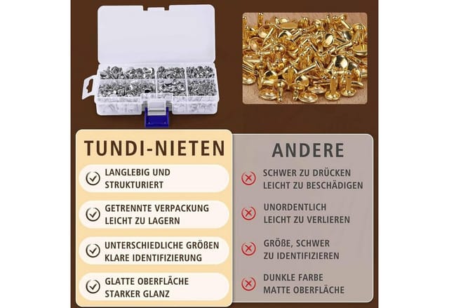 FELIXLEO Niete Ledernieten Silber 3 Größen Doppelkappe Hohlnieten Basteln, (1 St)