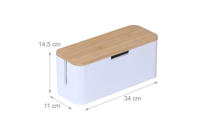 relaxdays Kabelbox aus Bambus, Natur-Weiß