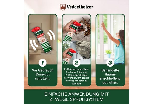 Veddelholzer Wespenspray 500 ml Wespenspray Effektives Wespenspray mit Sofortwirkung Wespen, 500 ml, gegen Wespen im Haus, Garten & auf der Terrasse
