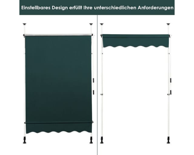COSTWAY Klemmmarkise 150cm breit, höhenverstellbar 200-300cm, Grün