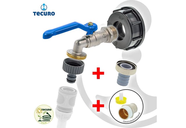 tecuro Regenwassertank Kugelauslaufventil mit Steckkupplung/Schnellkupplung und IBC Adapter