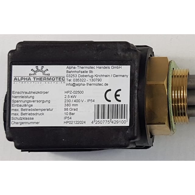 Alpha Thermotec Heizstab Heizpatrone HPZ isolierte Ausführung, schwarz