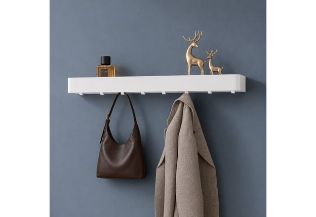 doporro Garderobenleiste Wandgarderobe Hakenleiste mit Ablage aus Kohlenstoffstahl Reglo-05 (8 St), Kombination aus Ablagefläche und unteren Haken