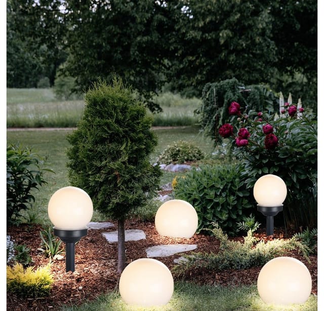 Expo Börse LED Solarleuchte, LED-Leuchtmittel fest verbaut, Kugelleuchte Solar 10 cm Solarleuchte Kugel Garten LED Gartendeko 5x