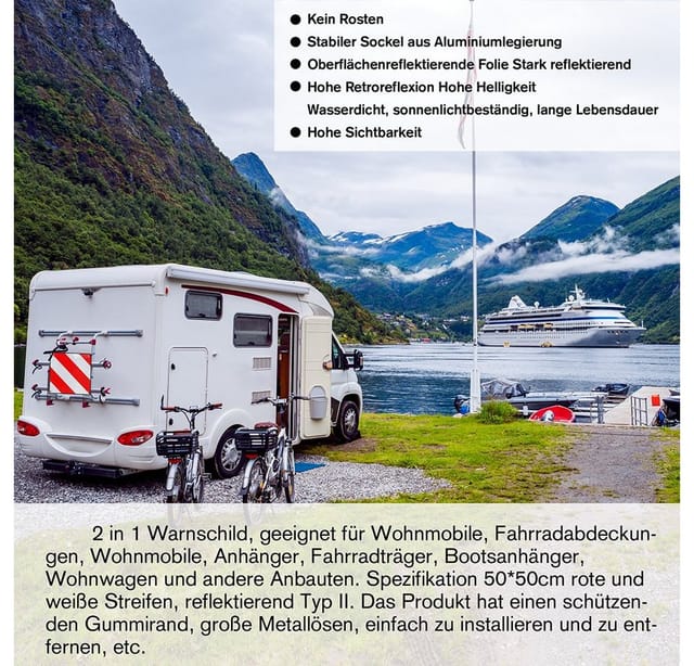 Melko Verkehrsschild Warntafel 2in1 Spanien & Italien Aluminium 500mm Rot Weiß Heckträger, (Set), Reflektionsbeschichtung