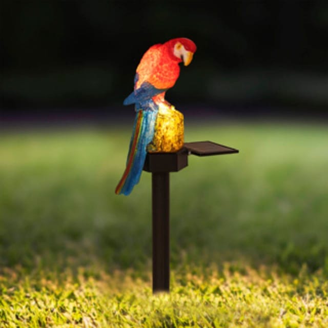HI LED Solarleuchte LED Solar Papagei Gartenstecker mit einer warmweißen LED