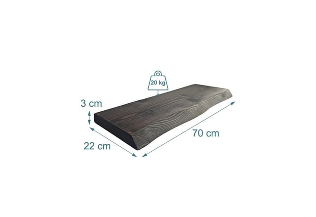 relaxdays Wandregal Massivholz Baumkante, schwarz, 70 cm