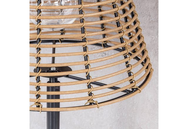 Levandeo® LED Solarleuchte, Solar Tischlampe Rattanoptik H34cm Natur Schwarz Lampe Leuchte