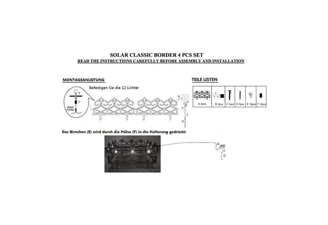 HTI-Living Zierzaun Zierzaun Nessa Solar Lilie 4-teilig Weiß, (Set, 4-St., 4 Zaunelemente inkl. Solarbeleuchtung), 4 Zaunelemente inkl. Solarbeleuchtung