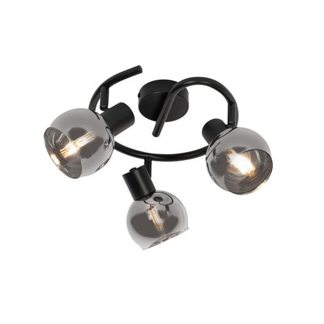 Qazqa LED Aufbaustrahler Vidro, ohne Leuchtmittel, Warmweiß, QAZQA Aufbau­spot, e14, Schwarz, Glas, Art Deco