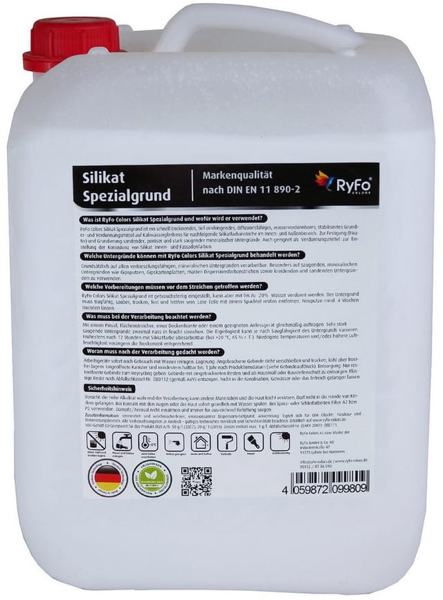RyFo Colors Silikatgrundierung Silikat Spezialgrund, 1-tlg., 1 L reicht für ca. 10 m², 1x streichen, gebrauchsfertig, UV- und wetterbeständig, atmungsaktiv, für Innen & Außen