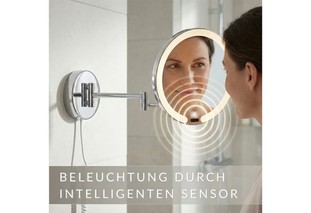 Libaro Kosmetikspiegel mit Sensor + Dimmer LED 7-fach Vergößerung VITTORA Schminkspiegel, Vergrößerungsspiegel 7x Bewegungssensor Wandmontage weißes Kabel Licht