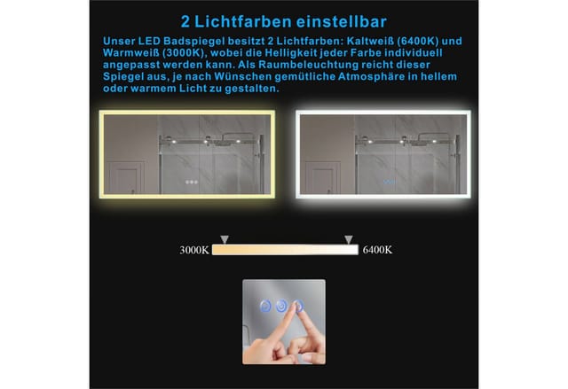 AQUABATOS LED-Lichtspiegel Spiegel mit Beleuchtung Badezimmerspiegel Wandspiegel 140x70cm