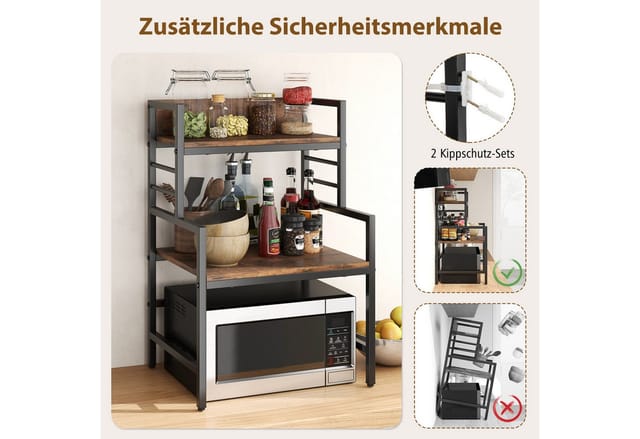 COSTWAY Küchenregal, 3 Stufiges Mikrowellenregal mit 2 Ablagen, stehend