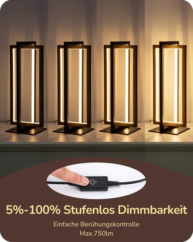 EDISHINE LED Nachttischlampe moderne Touch Dimmbare Schreibtischlampe, LED fest integriert, Drehbare Tischlampe aus Metall, 3 Farbtemperaturen