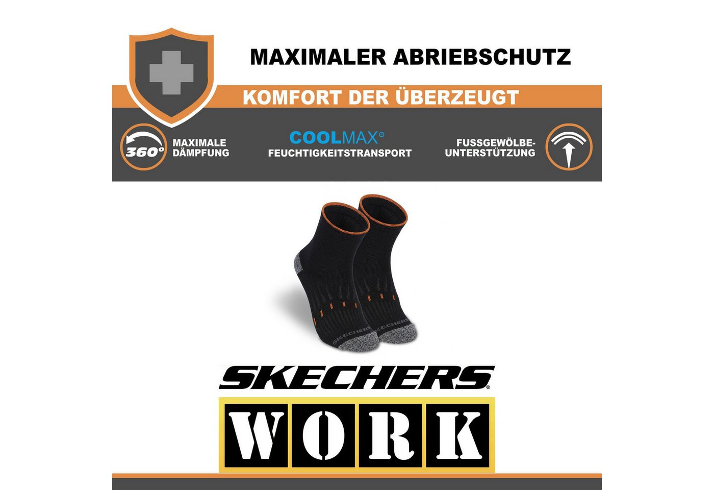 Skechers Arbeitssocken Socken Herren Damen Multi Pack - Mesh Belüftungstechnologie (3er und 6er Pack) Robustes Material und bequemer Tragekomfort - Fußgewölbe-Unterstützung