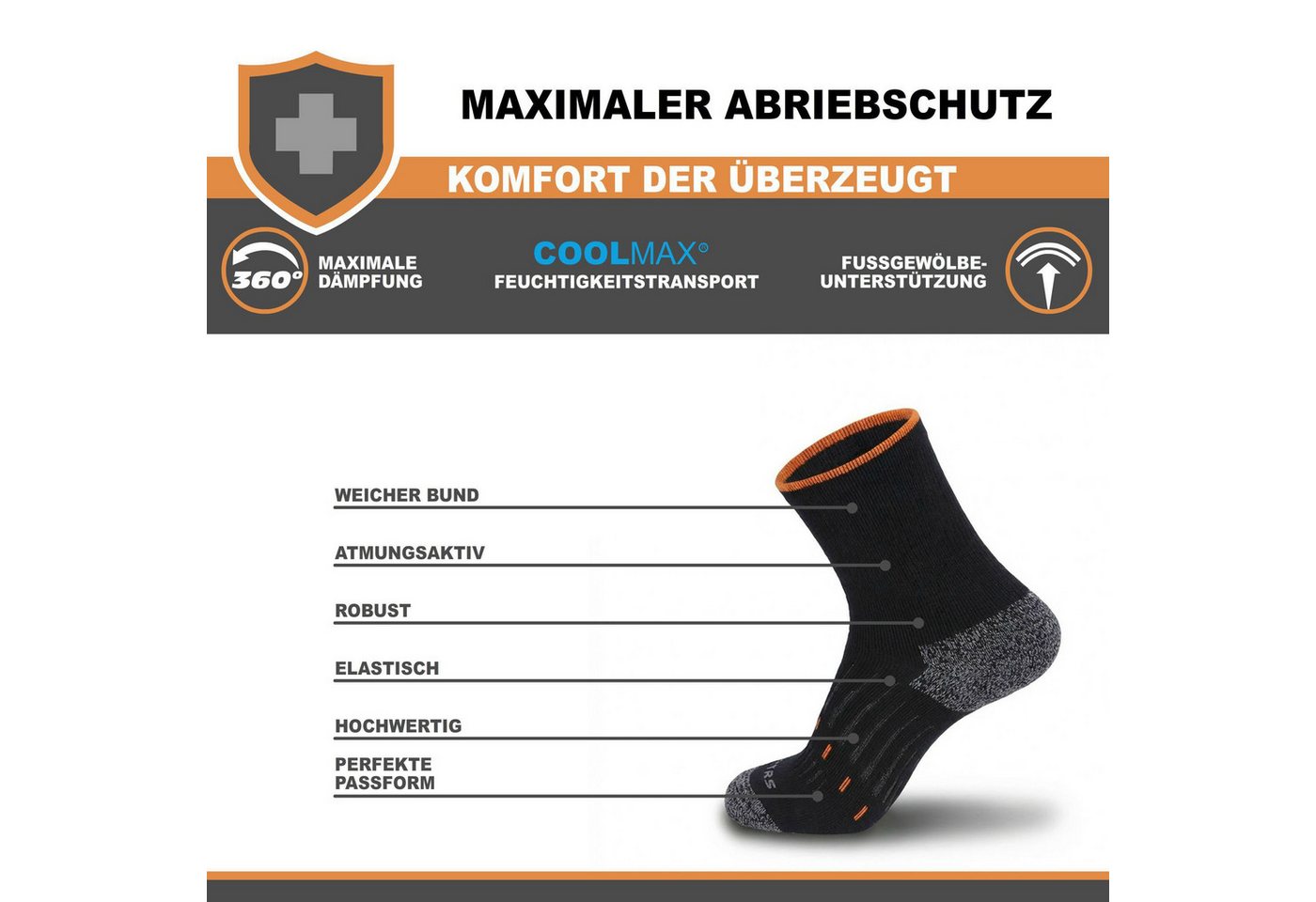 Skechers Arbeitssocken Socken Herren Damen Multi Pack - Mesh Belüftungstechnologie (3er und 6er Pack) Robustes Material und bequemer Tragekomfort - Fußgewölbe-Unterstützung Bild 2