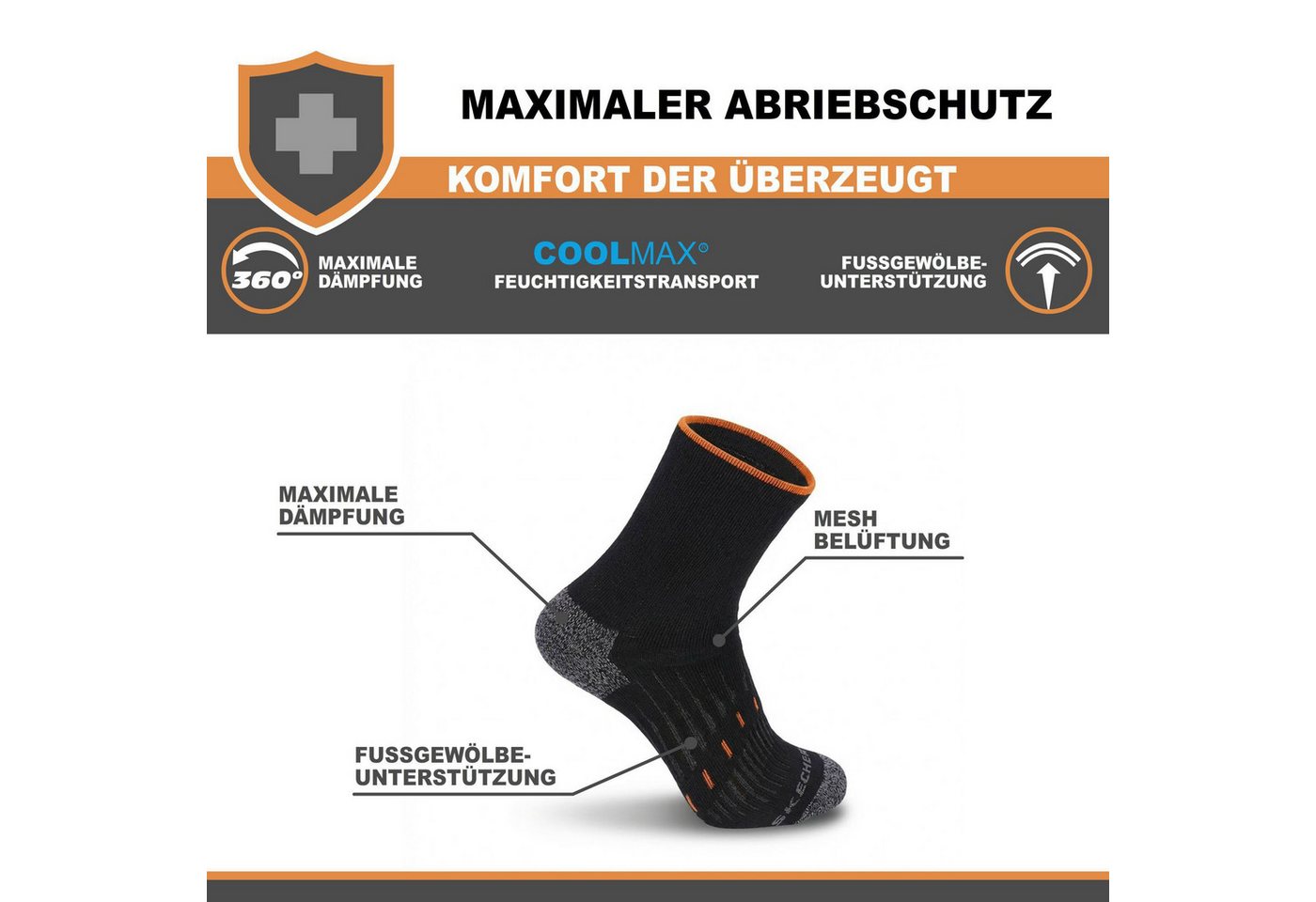 Skechers Arbeitssocken Socken Herren Damen Multi Pack - Mesh Belüftungstechnologie (3er und 6er Pack) Robustes Material und bequemer Tragekomfort - Fußgewölbe-Unterstützung Bild 5
