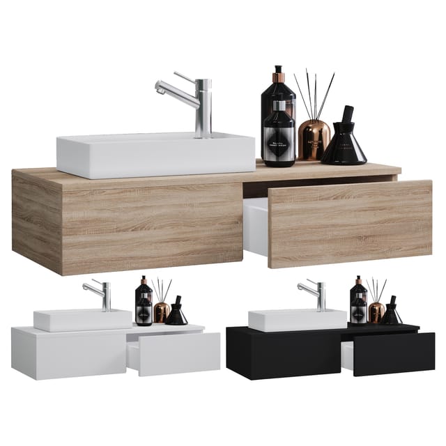 VCM Badmöbel-Set 2-tlg. Gäste WC Waschplatz Waschtisch schmal Gudas, (2-St., 1x Unterschrank 1x Waschbecken)