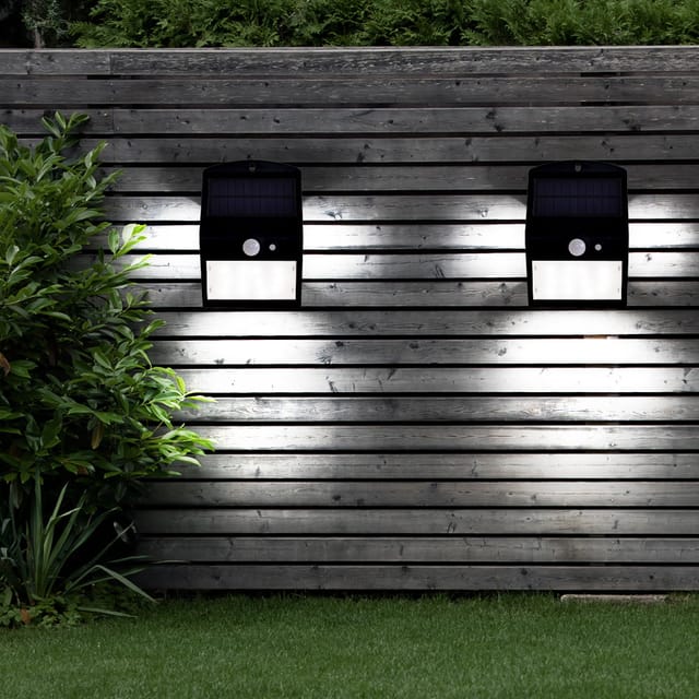 V-TAC LED Solarleuchte, LED-Leuchtmittel fest verbaut, Neutralweiß, 2er LED Solar Außen Wandleuchte Bewegungsmelder Grundstück Lampe