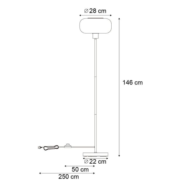 Qazqa Stehlampe Bizle, ohne Leuchtmittel, Extra-Warmweiß, QAZQA Stehlampe, e27, Schwarz, Glas, Retro