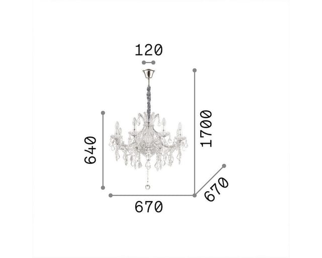 Ideal Lux Kronleuchter Napoleon SP8 Kristallglas Kronleuchter 8-flammig, Gold, Ø: 67 cm, LED wechselbar, Hängeleuchte