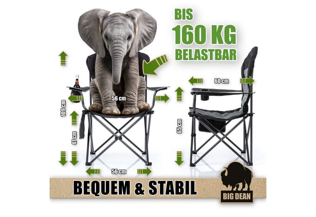 BigDean Campingstuhl Luxus Campingstuhl Faltbar 160 KG Belastbar Ultragroß mit Hochlehner (Packung, 1 St), Outdoor-Komfort mit höchstem Niveau
