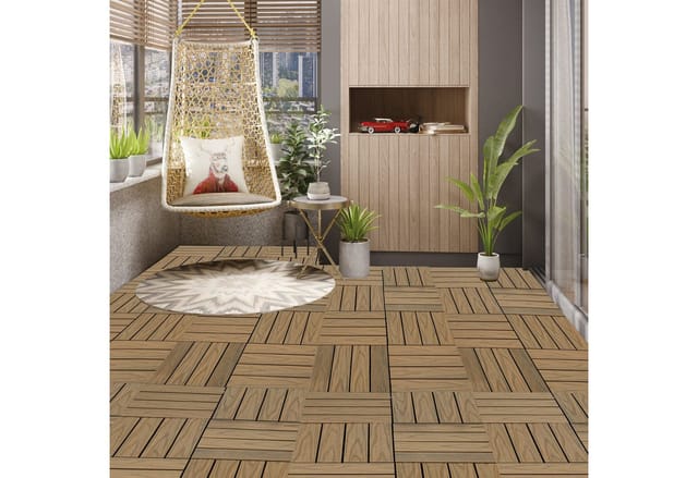 Woltu WPC-Fliesen, 22 St., 22 St. Balkonfliesen, Terrassenfliesen 30x30cm Holz Optik mit Relief