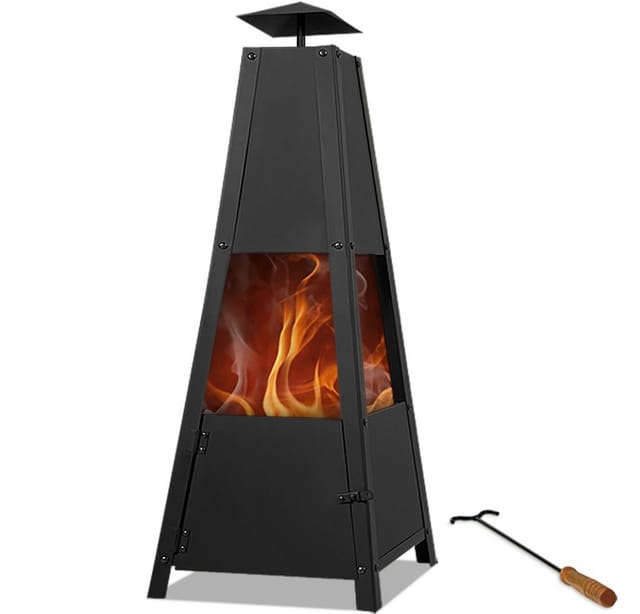 Gardebruk Feuerschale, Terrassenofen für Draussen Metall mit Abdeckung Schürhaken Holz 102cm