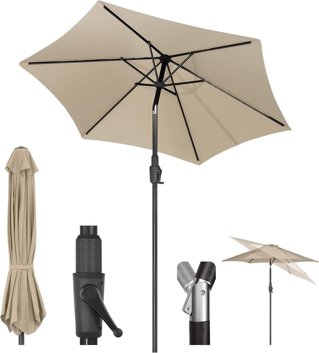 Sekey Sonnenschirm Gartenschirm mit Kurbel ∅ 220/270/350 cm, LxB: 270,00x271,00 cm, Windfest, Stabil, UPF 50+, für Terrasse, Balkon und Garten