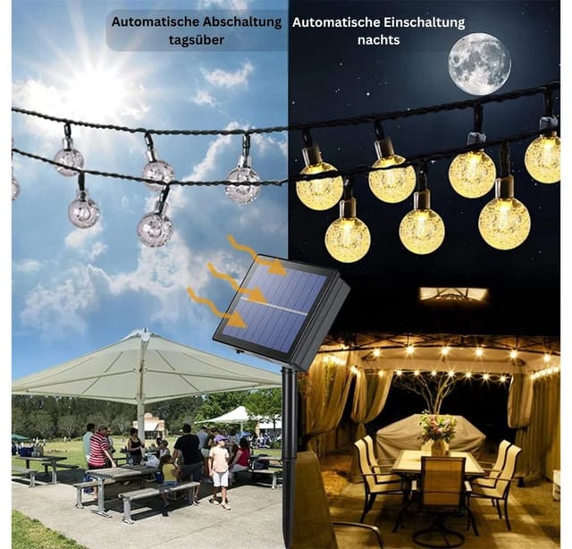 Montegoni LED-Lichterkette Solar LED Lichterkette 5m 20LED warmweiß Garten Deko IP65, 8 Modi, Solarbetrieben, Wasserdicht, 8 Modi, Energiesparend, Automatisch